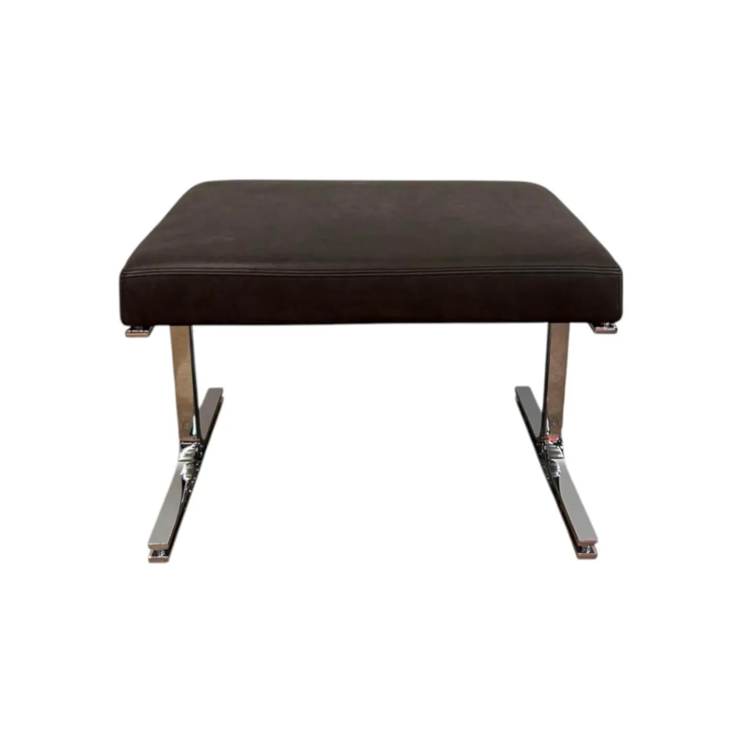 Hocker Berlin Chair Leder Vintage 65 1410 Cigar Schwarz Gestell Profilstahl Hochglanz Verchromt