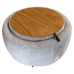 Hocker Circle Stoff Yeti Triton Hellgrau Eiche Natur Geölt