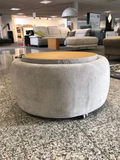 Hocker Circle Stoff Yeti Triton Hellgrau Eiche Natur Geölt