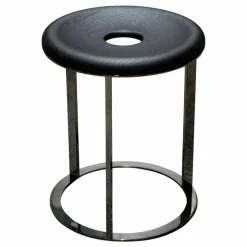 Hocker Elios Sitz Eiche Schwarz gebürstet 0381N mit Loch und Sitzmulde Gestell Metall Schwarzchrom