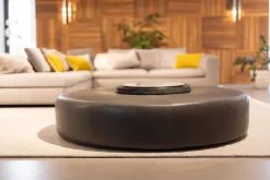 Hocker Harry Leder Kasia Eisengrau Füße Schwarz