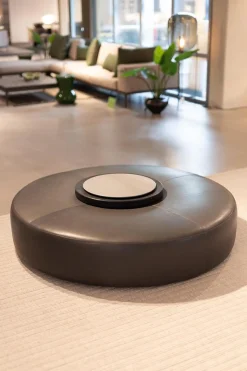 Hocker Harry Leder Kasia Eisengrau Füße Schwarz