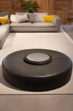 Hocker Harry Leder Kasia Eisengrau Füße Schwarz