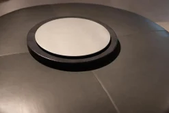 Hocker Harry Leder Kasia Eisengrau Füße Schwarz