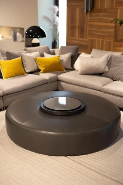 Hocker Harry Leder Kasia Eisengrau Füße Schwarz