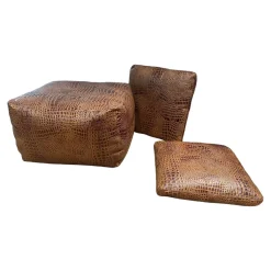 Hockerkissen Ming Leder Aligator Mocca Braun Mit Plaids