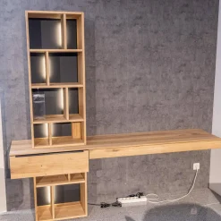 Homeoffice Regal WK 490 Baristo Asteiche Bianco Glas Anthrazit Mit Fächern Und Schubladen Inklusive LED Beleuchtung