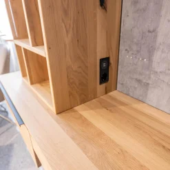 Homeoffice Regal WK 490 Baristo Asteiche Bianco Glas Anthrazit Mit Fächern Und Schubladen Inklusive LED Beleuchtung