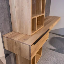 Homeoffice Regal WK 490 Baristo Asteiche Bianco Glas Anthrazit Mit Fächern Und Schubladen Inklusive LED Beleuchtung