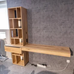 Homeoffice Regal WK 490 Baristo Asteiche Bianco Glas Anthrazit Mit Fächern Und Schubladen Inklusive LED Beleuchtung