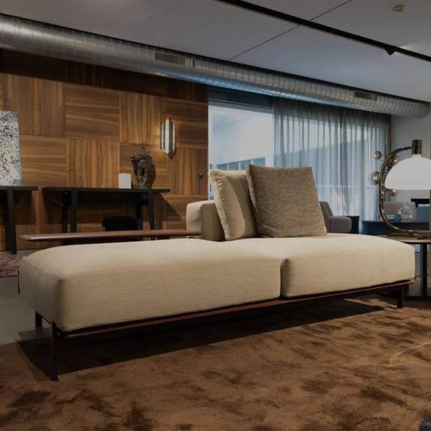 Inselelement Brera Stoff Kiala Champagne Beige Kernleder Castagna Braun Basis Nickel Matt Brown Braun Mit Kissen