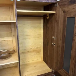 Kleiderschrank Artus Klein Korpus Astiger Nussbaum Innen Birke Natur Geölt Glas Dunkelgrau Matt