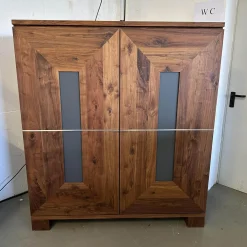 Kleiderschrank Artus Klein Korpus Astiger Nussbaum Innen Birke Natur Geölt Glas Dunkelgrau Matt