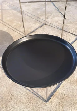 Kleiner Beistelltisch Fat Fat TFF42 M Tablett Schwarz 150 Lackiert Gestell Glänzend Verchromt