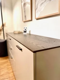 Kommode 3900 Block Lack Grau Abdeckplatte Wildeiche Dunkel