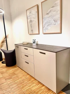 Kommode 3900 Block Lack Grau Abdeckplatte Wildeiche Dunkel