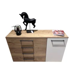 Kommode Airline 300 Lack Bianco Weiß Matt Absetzung Eiche Silea 4 Schubkästen Und 1 Tür