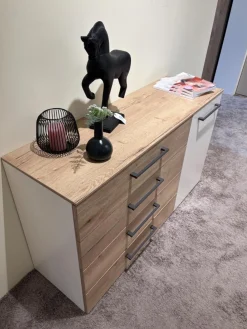 Kommode Airline 300 Lack Bianco Weiß Matt Absetzung Eiche Silea 4 Schubkästen Und 1 Tür