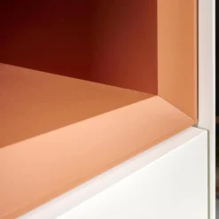 Kommode Cube Light Spanplatte Mattlack Schneeweiß Guave Abdeckplatte Glas