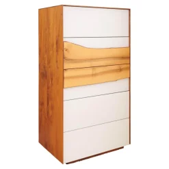 Kommode Farn Mit Baumkante Korpus Massiv Nussbaum Glasfront Optiwhite RAL 9010 Matt