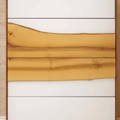 Kommode Farn Mit Baumkante Korpus Massiv Nussbaum Glasfront Optiwhite RAL 9010 Matt