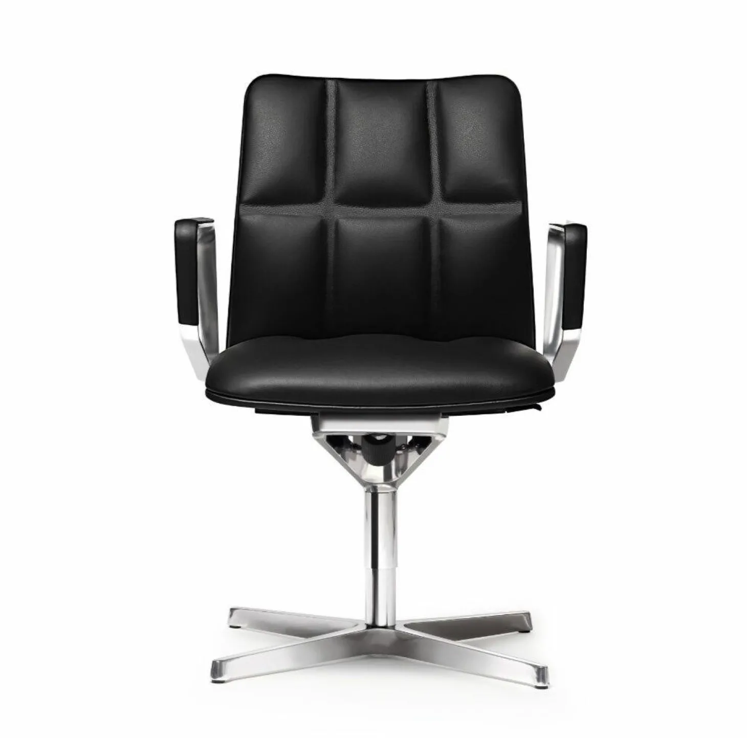 Konferenzstuhl Leadchair 2023 Leder Elen 65 1230 Black Gestell Aluminium Hochglanz Poliert