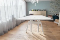 Konferenztisch Level HPL Beschichtet Weiß Fuß Lack Schneeweiß Elektrisch Verstellbar