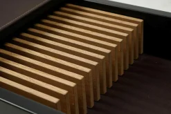 Konsole Hesperide Lack Schieferschwarz Lederauflage Braun Accessoires Eiche Hell Geölt