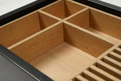 Konsole Hesperide Lack Schieferschwarz Lederauflage Braun Accessoires Eiche Hell Geölt