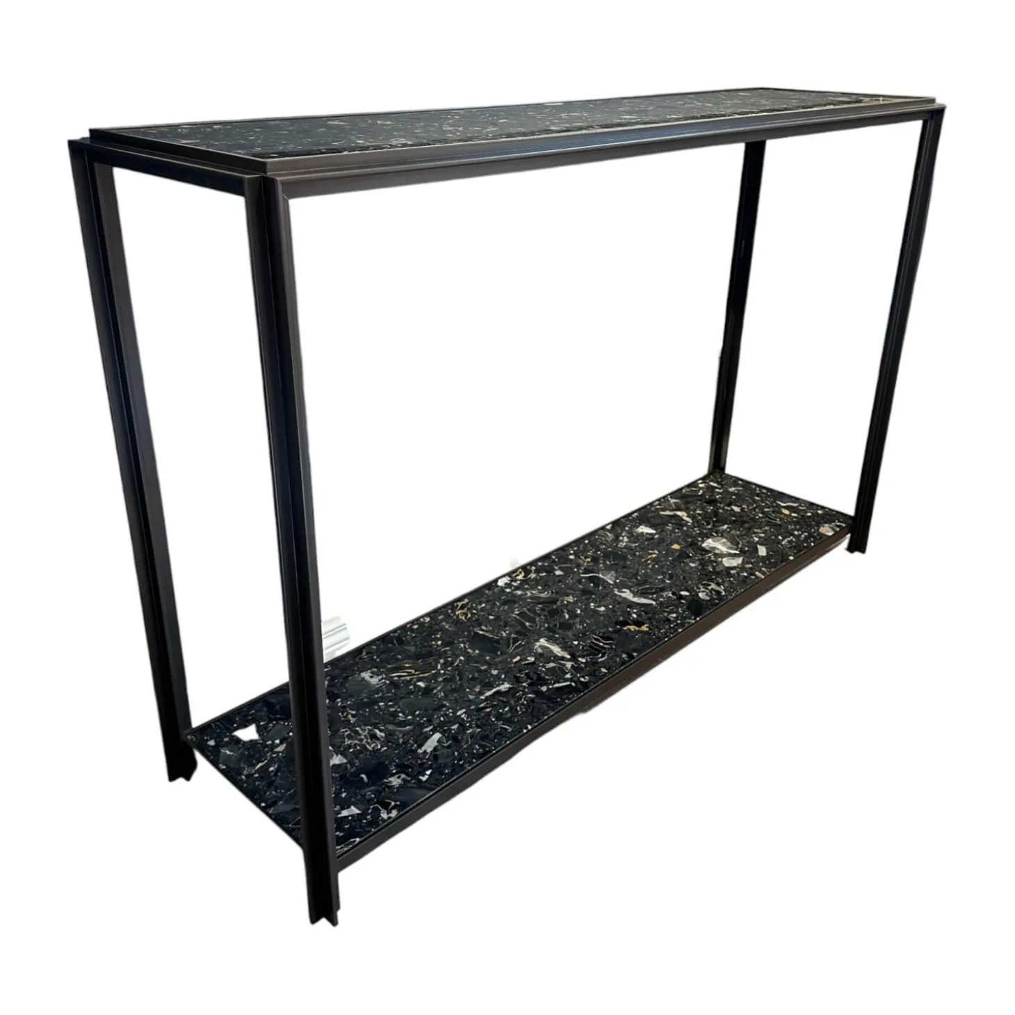 Konsole Hudson Platten Marmor Terrazzo Porto Schwarz Untergestell Bronze Matt