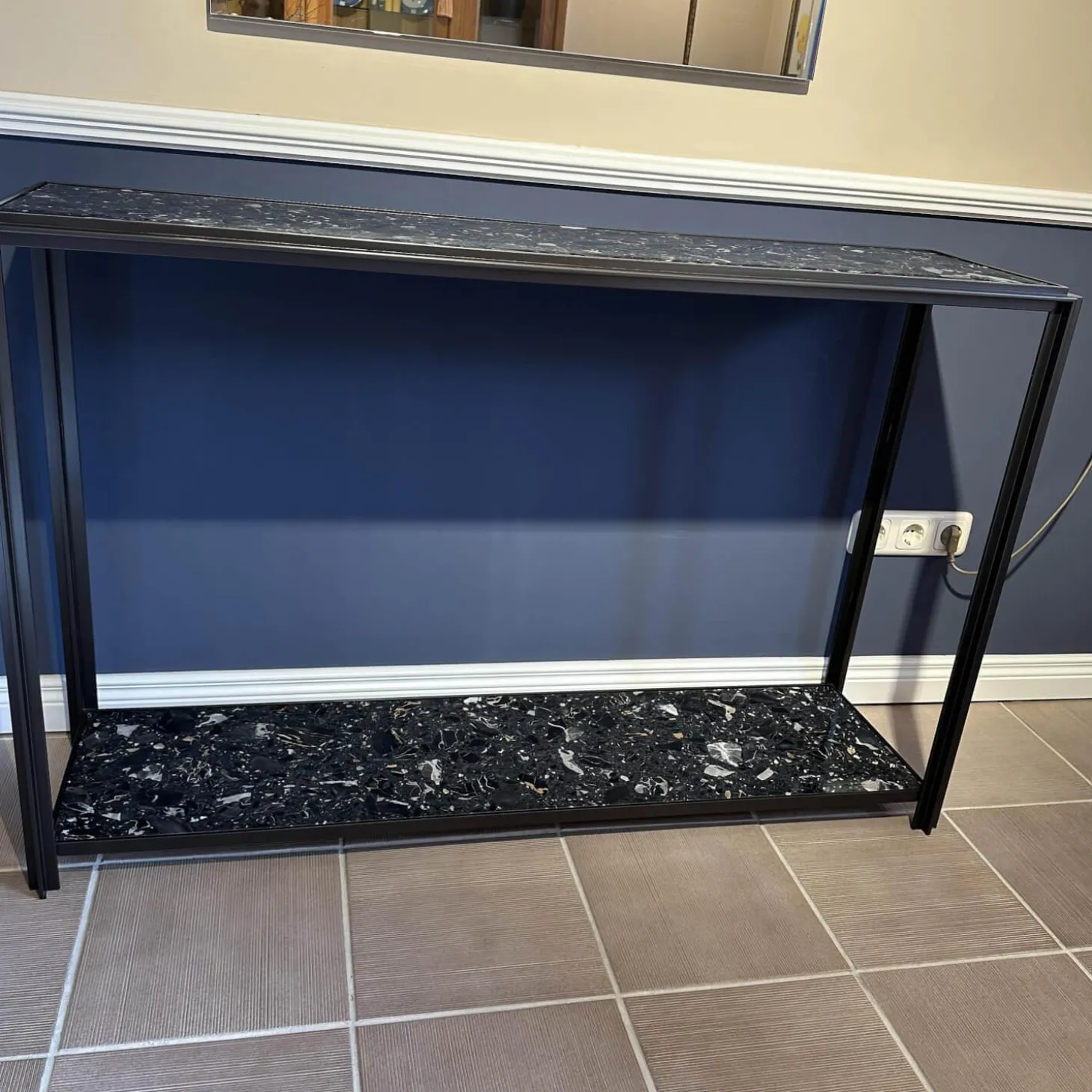 Konsole Hudson Platten Marmor Terrazzo Porto Schwarz Untergestell Bronze Matt