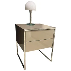 Konsole Smart Nako Hochglanz Pantex Taupe Beige Inklusive 3-fach Steckdose Gestell Edelstahl Poliert