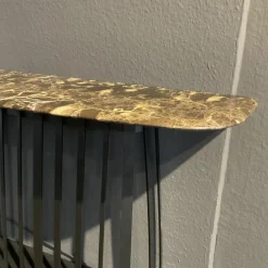 Konsoltisch Basket Platte Stein Emperador Braun Gestell Stahl Tiefschwarz Pulverbeschichtet