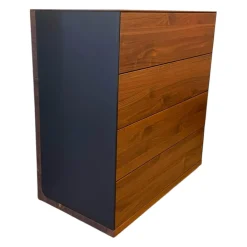 Ladenkommode Riletto Naturöl Nussbaum Lederseiten L1 Schwarz