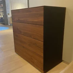 Ladenkommode Riletto Naturöl Nussbaum Lederseiten L1 Schwarz