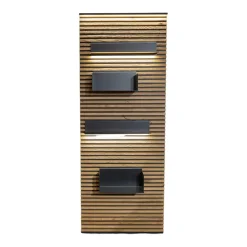 Lamellenpaneel Yonna Kerneiche Natur Gebürstet Mit 4 Regalböden Metall Anthrazit Und Beleuchtung