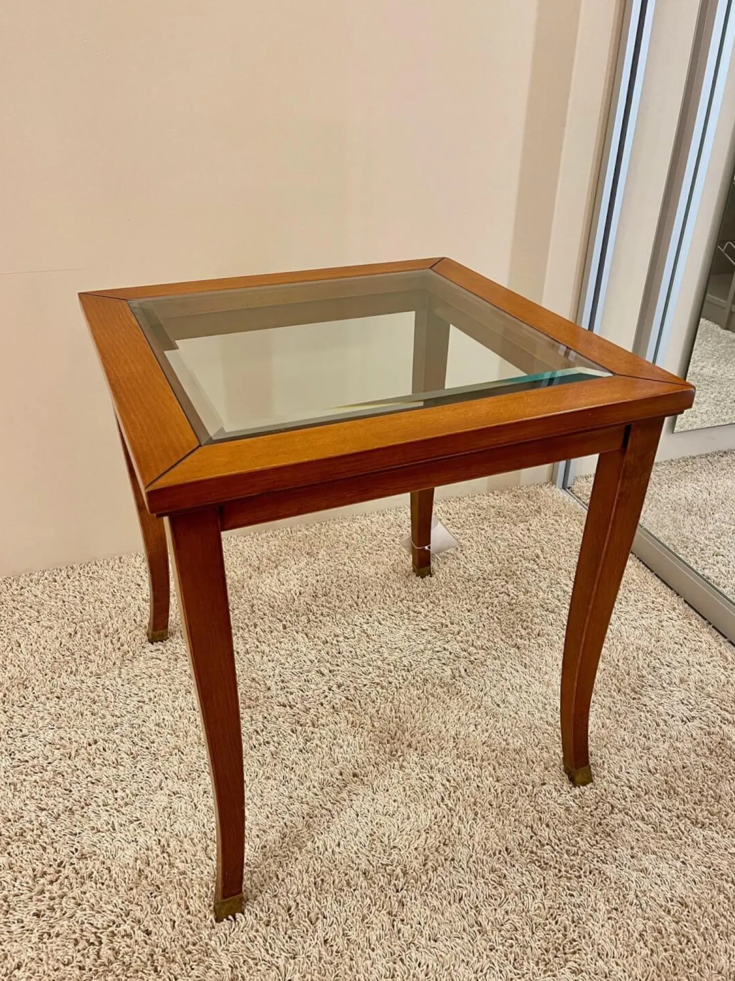 Lampentisch 3183 MM Platte Glas Gestell Französischer Kirschbaum Handgewachst Und Handpoliert