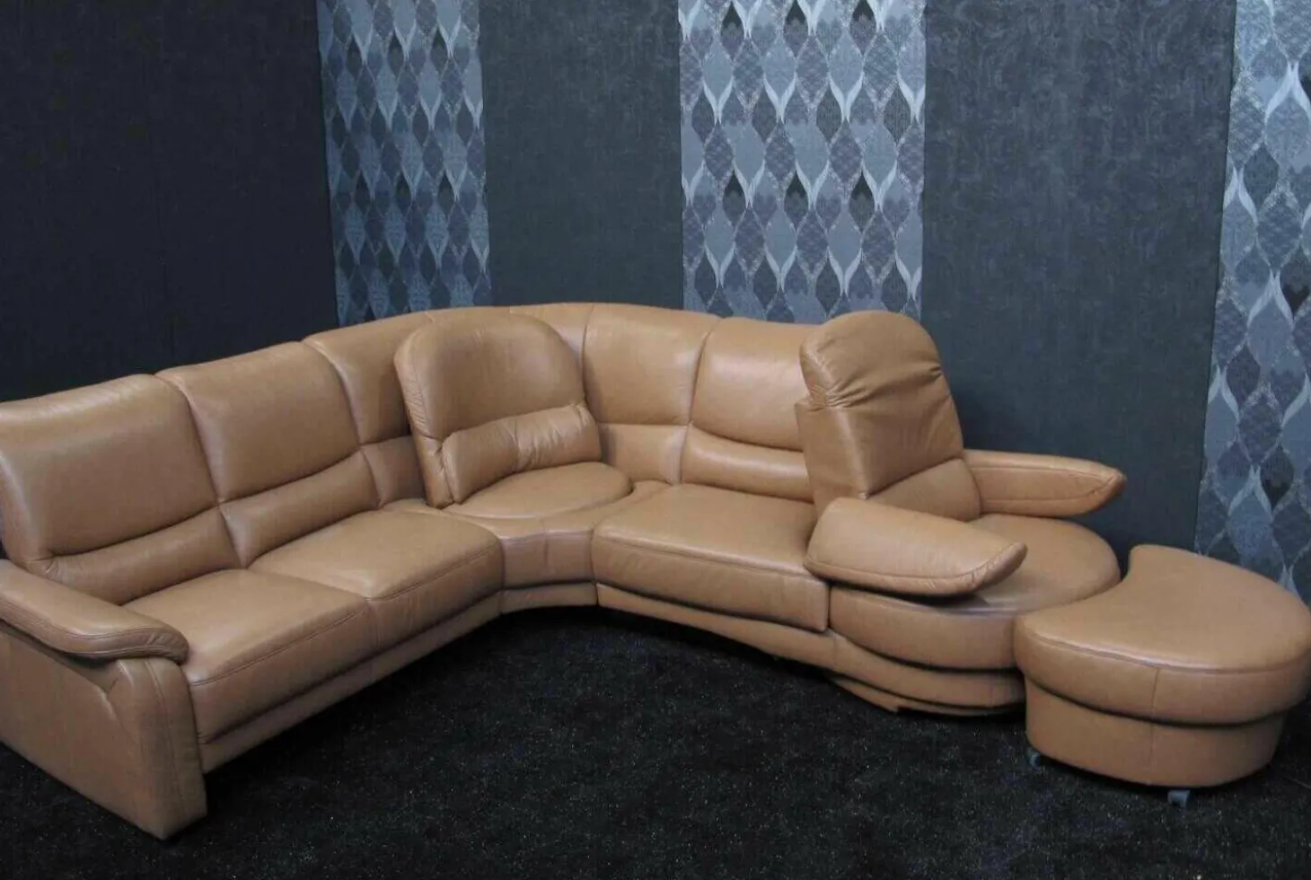 Leder Design Garnitur Denise II Sofa Couch mit Drehecke und Drehhocker