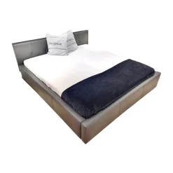 Lederbett KT10 Rindnappaleder Asphalt Anthrazit ohne Lattenrost ohne Matratze