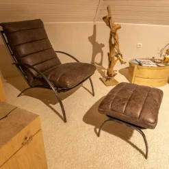 Ledersessel SP120 Leder Frame Gestell Metall Mit Hocker