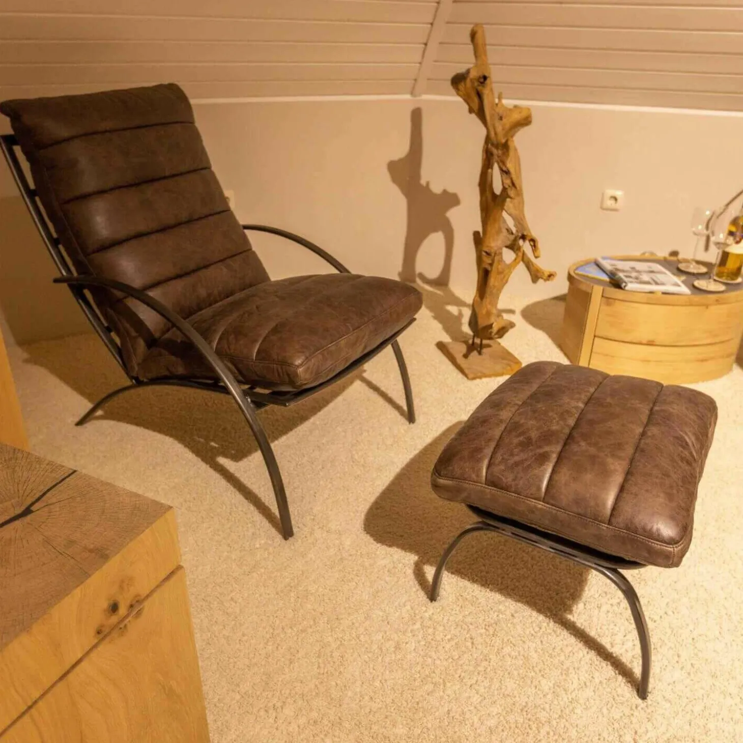 Ledersessel SP120 Leder Frame Gestell Metall Mit Hocker