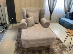 Lesesessel 47003 Stoff Cord 16005 28 Silber Fuß Buche Natur Gedreht Inklusive Kissen