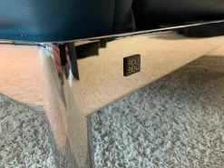 Longchair Plura Leder 40.016 Blaugrün Fuß Glanzchrom mit Zubehör