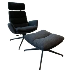 Lounge Sessel Arva Stoff Ascot Schwarz 2407 Sternfuß Struktur Schwarz Mit Wippmechanismus Inklusive Hocker