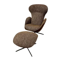 Lounge Sessel Daydreamer Innen Stoff Mamaye 204 Braun Beige Gelb Außen Leder Lolita Pralina Braun Gestell Bronze Lackiert Inklusive Hocker
