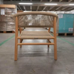 Lounge Sessel Kilt Holz Teak Geflecht Sand Beige