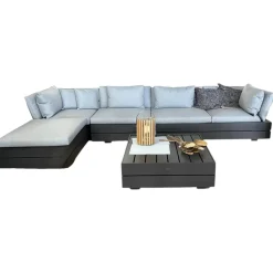 Loungegruppe Boxx Polster Stoff Bombay Deluxe Pastel Blue Blau Gestell Aluminium Anthrazit Inklusive Tisch