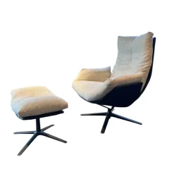 Loungesessel Cordia Korpus Leder 423 Schwarz Sitz Stoff 8300 Lichtgrau Grau Gestell F05 Schwarz Mit Hocker