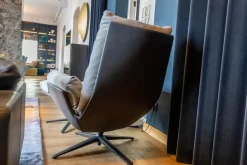 Loungesessel Cordia Stoff 9129 Stahl Grau Leder 171 Anthrazit Niedriger Rücken mit Hocker