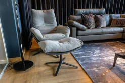 Loungesessel Cordia Stoff 9129 Stahl Grau Leder 171 Anthrazit Niedriger Rücken mit Hocker